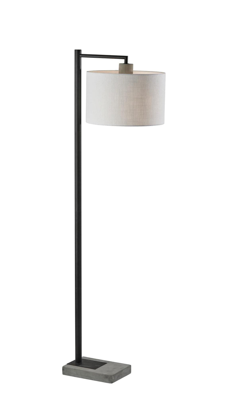 61" Grey And Black Arc Floor Lamp With White Fabric Drum Shade - Lighting