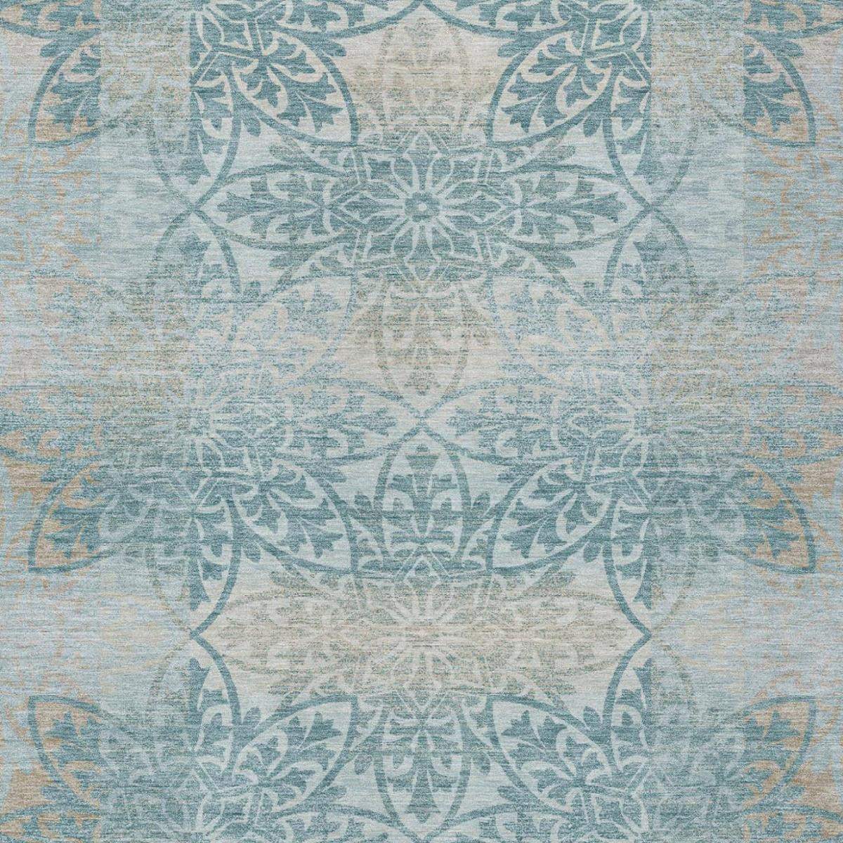 10' X 14' Teal Blue And Silver Oriental Washable Indoor Outdoor Area Rug - Sports & Outdoor