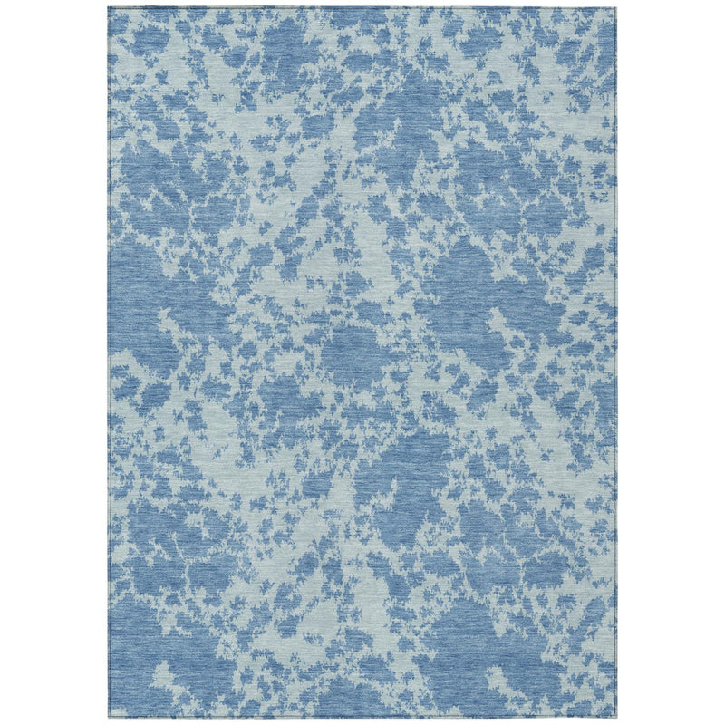 Sky-blue and light-cream abstract area rug, rectangular flat weave