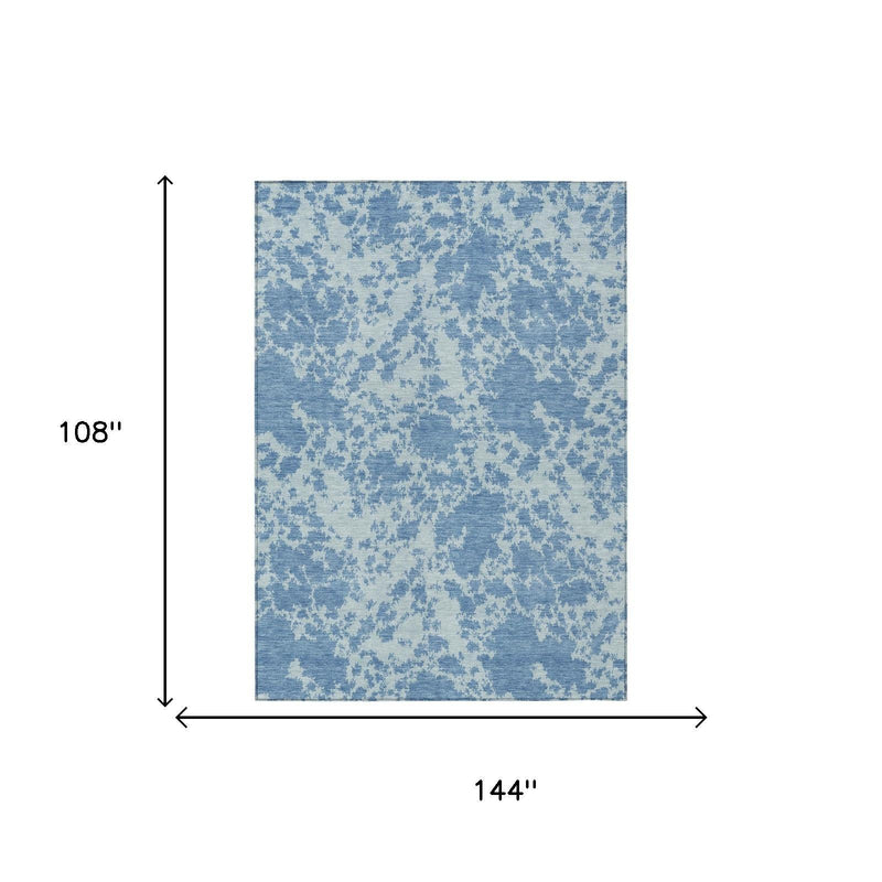 Sky-blue abstract area rug, 9x12 ft rectangle with distressed pattern