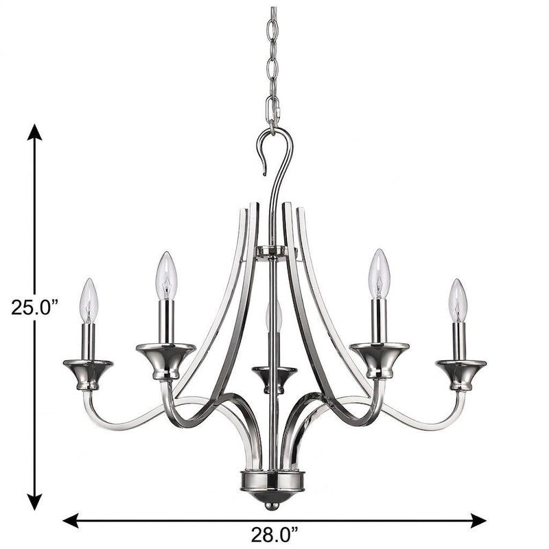 Nickel Candle Style Five Light Metal Dimmable Chandelier - Lighting