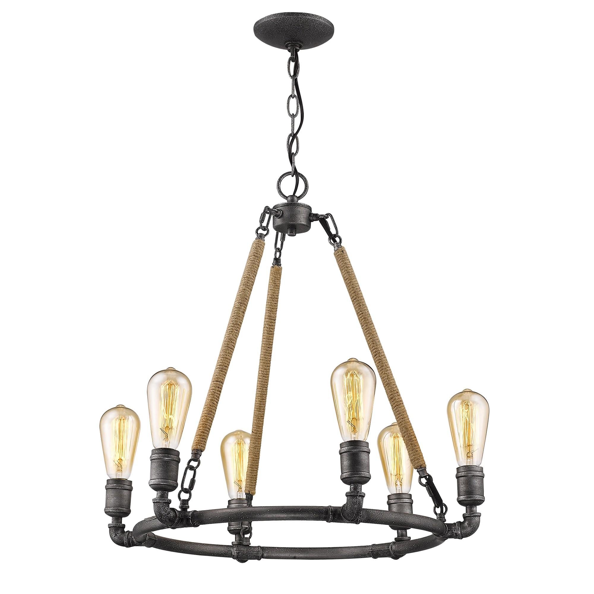 Brown and Black Candle Style Six Light Metal Dimmable Chandelier - Lighting