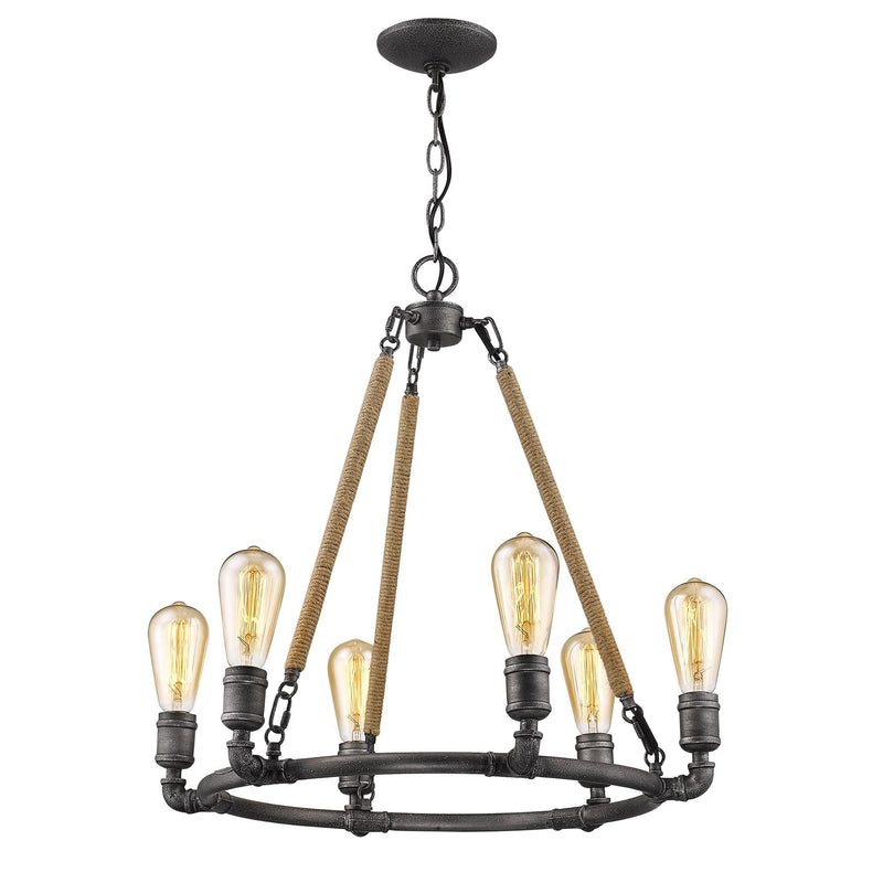 Brown and Black Candle Style Six Light Metal Dimmable Chandelier - Lighting