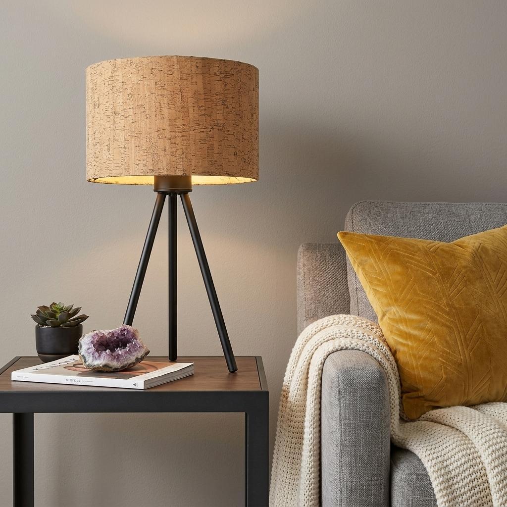 22" Black Metal Tripod Table Lamp With Beige Drum Shade - Lighting