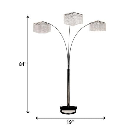 84" Silver Metal Three Light Arched Floor Lamp With Clear Crystal Square Shade - Lighting