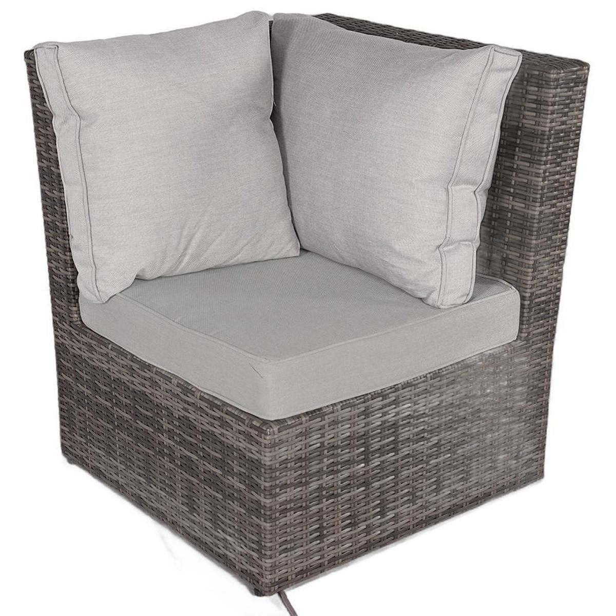 Seven Piece Gray Wicker Upholstered Cushions Sectional Seating Group With Fire Pit And Table - Outdoor