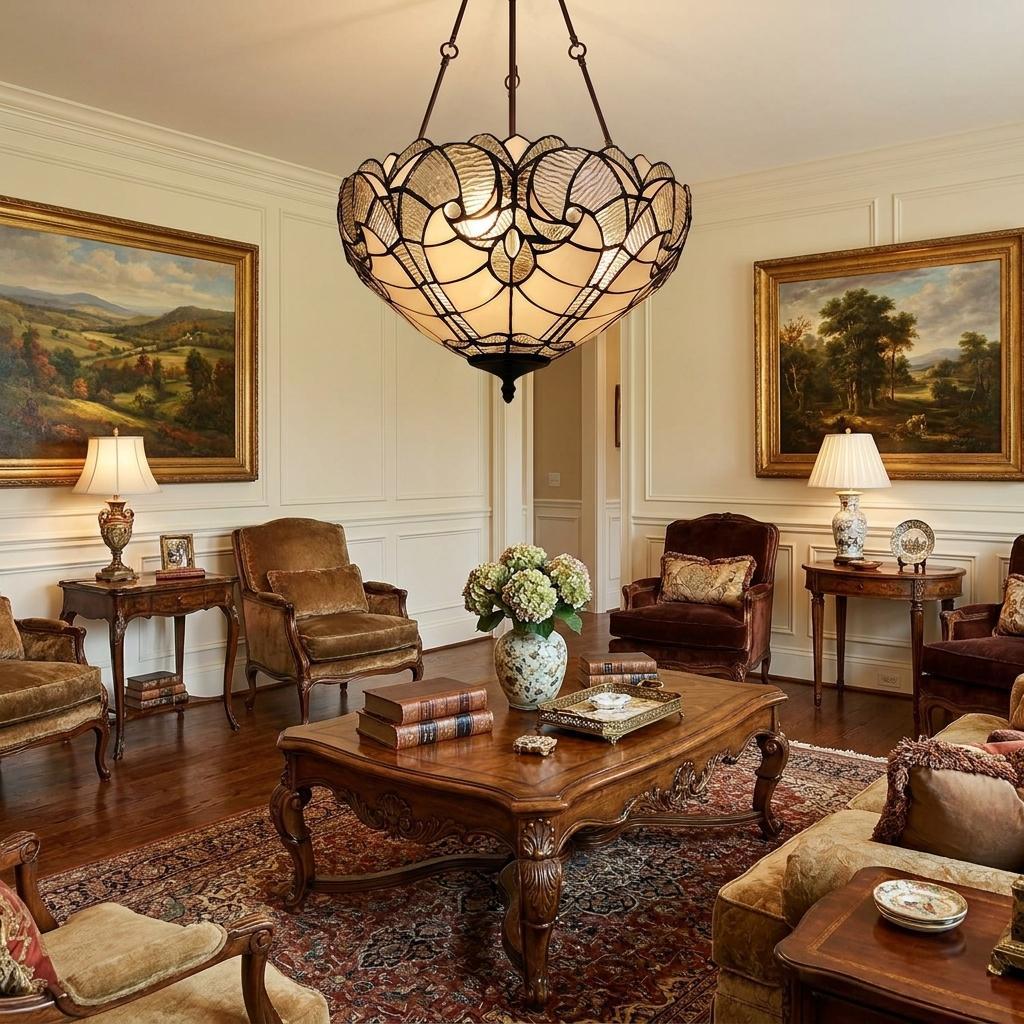 Yellow and Brown Two Light Tiffany Style Semi Flush Dimmable Ceiling Light - Lighting