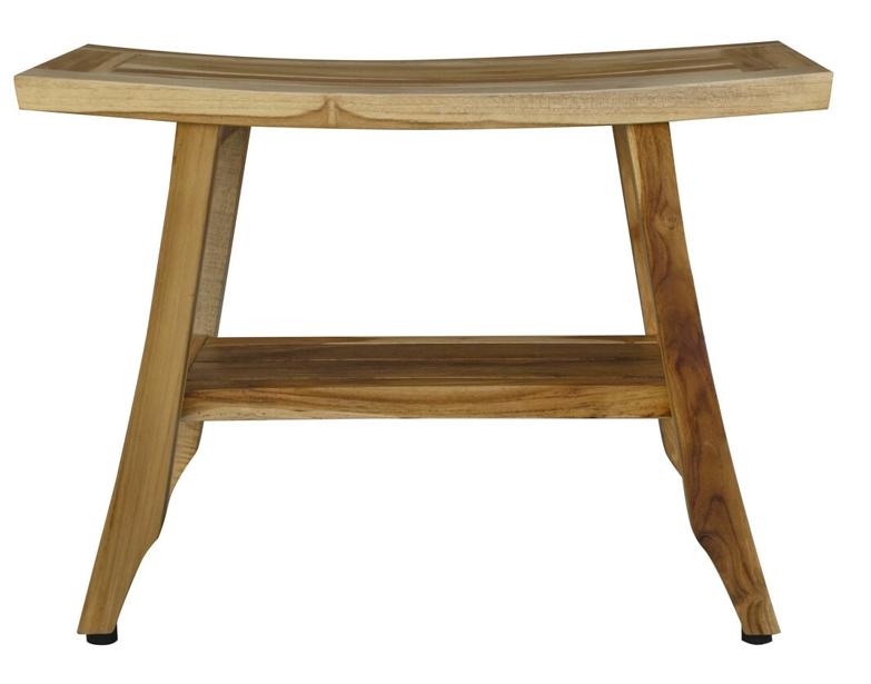 18" X 24" Natural Teak Rectangular Shower Bench With Shelf - Bed & Bath