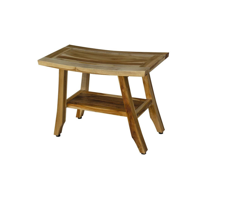 18" X 24" Natural Teak Rectangular Shower Bench With Shelf - Bed & Bath