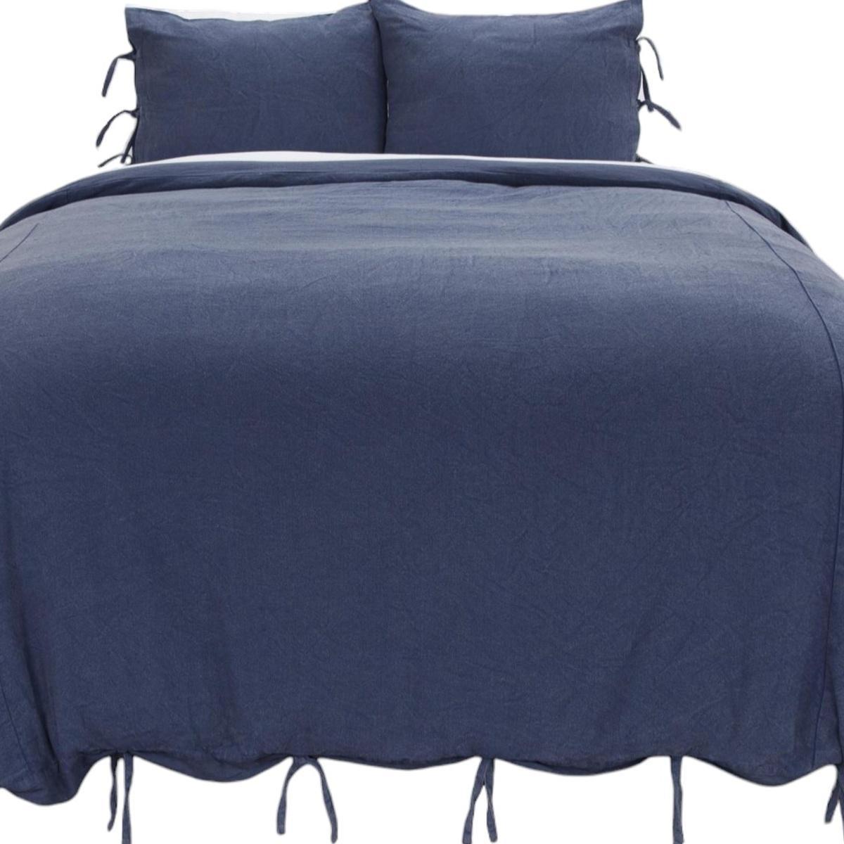 Indigo King Cotton Washable Polyester Duvet Cover Set With Two Shams - Bed & Bath
