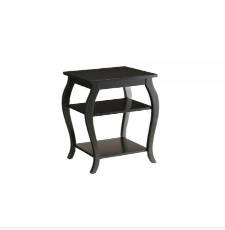 23" Black Wood Bow Leg End Table With Two Shelves - Living Room