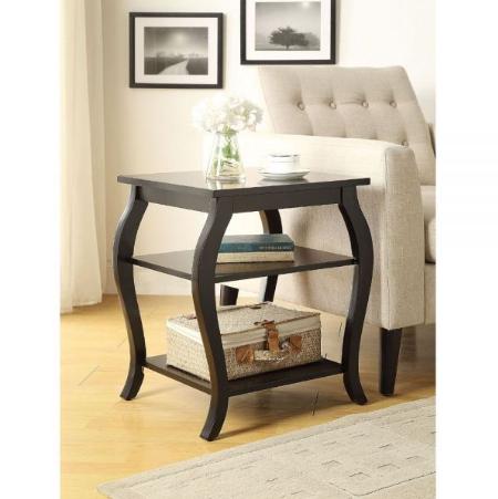 23" Black Wood Bow Leg End Table With Two Shelves - Living Room