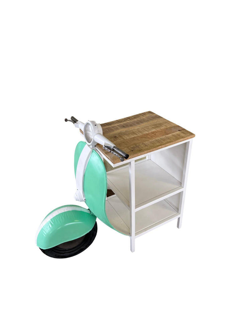 26" Green And White Novelty Scooter Open Cabinet with Two Shelves - Kitchen & Dining
