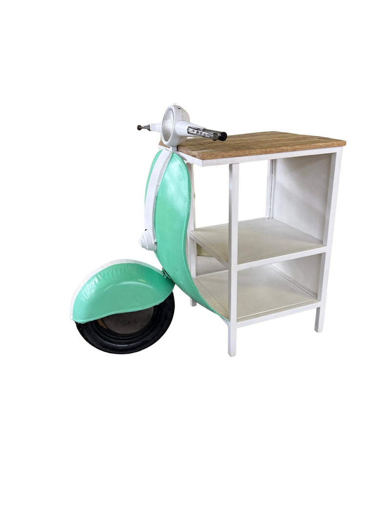 26" Green And White Novelty Scooter Open Cabinet with Two Shelves - Kitchen & Dining