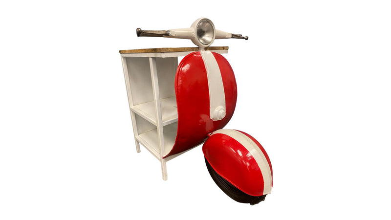 26" Red and Off White Novelty Scooter Open Cabinet With Two Shelves - Kitchen & Dining