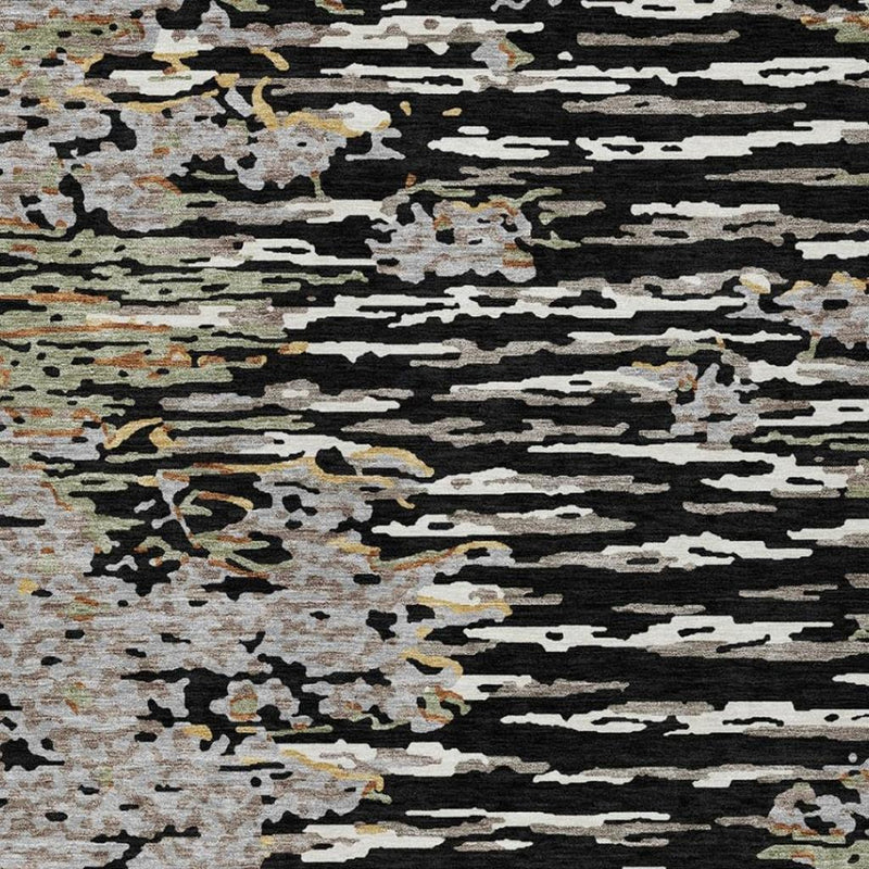 Abstract area rug with horizontal bands and speckled washed texture