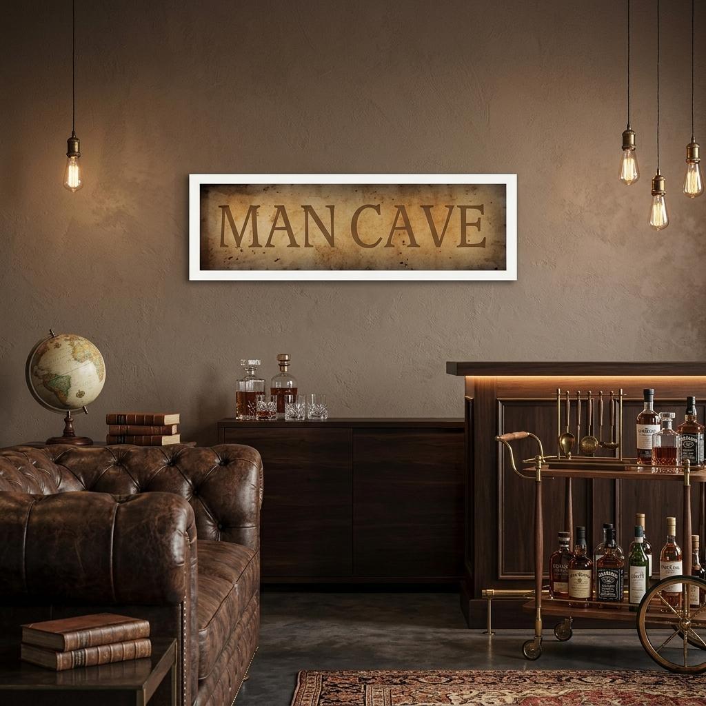 11" x 33" Man Cave White Framed Print Wall Art - Home Decor