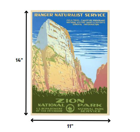 11" x 14" Zion National Park c1938 Vintage Travel Poster Wall Art - Home Decor