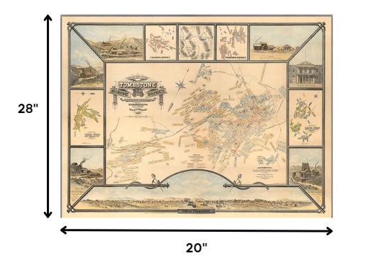 20" X 28" Map Of Tombstone Mining District Vintage Travel Poster Wall Art - Home & Garden