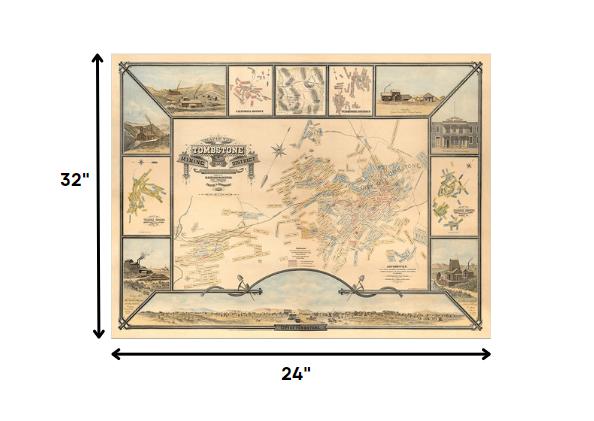 24" X 32" Map Of Tombstone Mining District Vintage Travel Poster Wall Art - Home & Garden