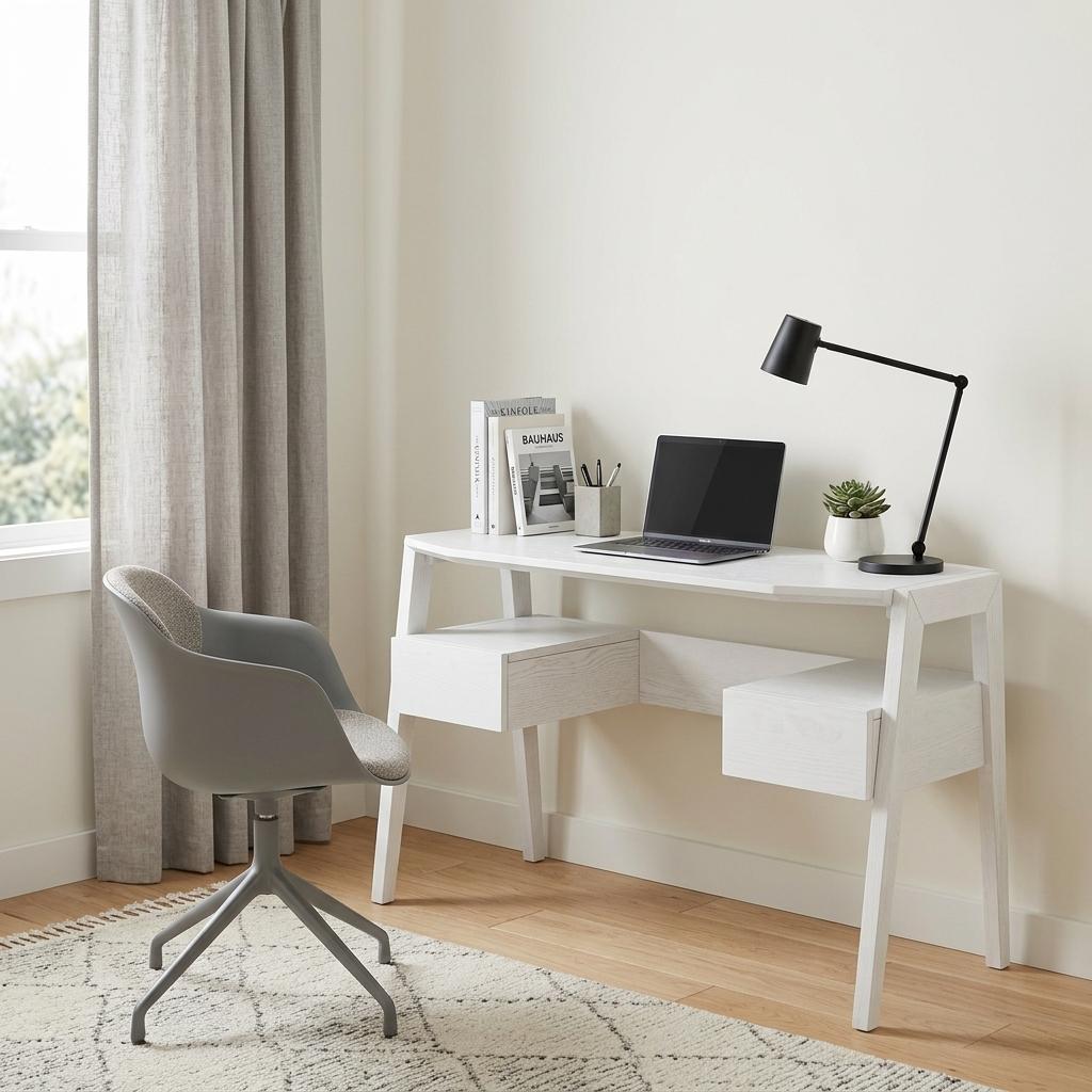 48" White Wood With Two Drawers - Office
