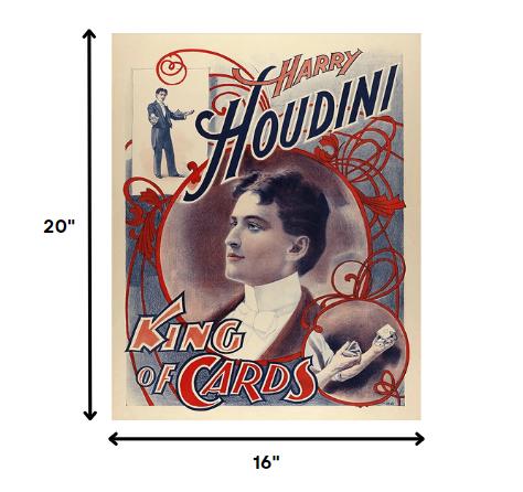 20" X 16" Houdini King Of Cards Vintage Magic Poster Wall Art - Home & Garden