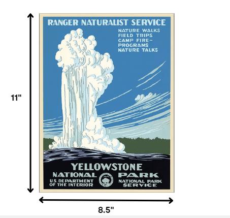 8.5" x 11" Yellowstone National Park c1938 Vintage Travel Poster Wall Art - Home Decor
