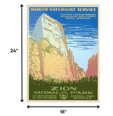 18" x 24" Zion National Park c1938 Vintage Travel Poster Wall Art - Home Decor