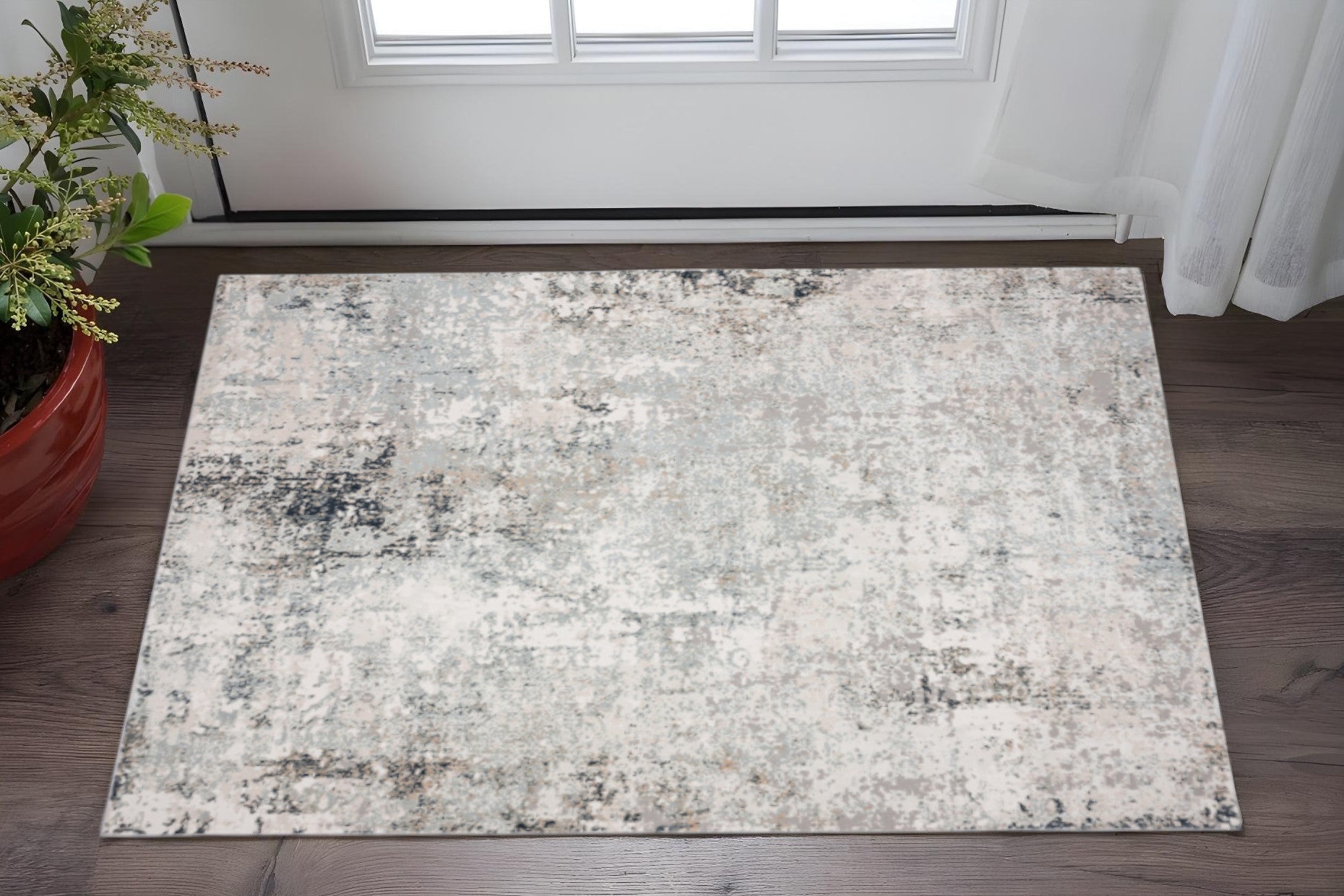 2' X 3' Gray Cream And Taupe Abstract Distressed Stain Resistant Area Rug - Home & Garden
