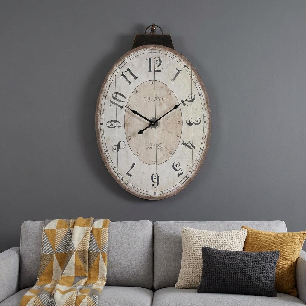 18" Oval Ivory Wood Analog Wall Clock - Home Decor