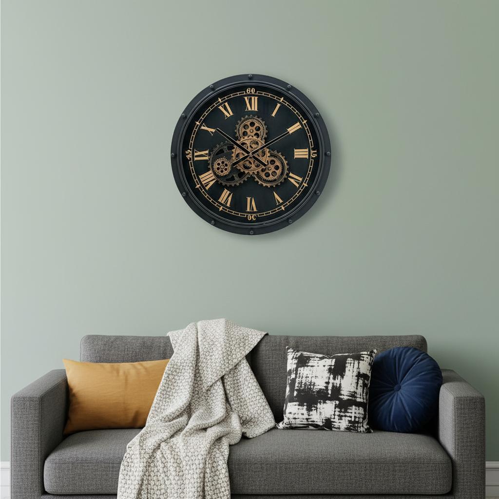 20" Circle Black and Gold Metal and Glass Analog Wall Clock - Home Decor