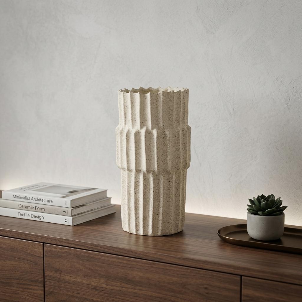 14" Sand Ceramic Cylinder Table Vase - Home & Garden