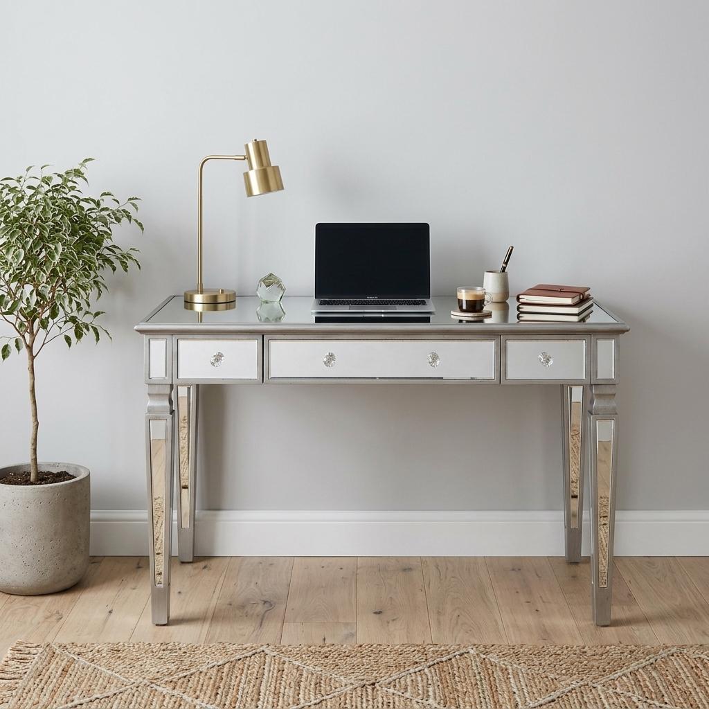 48" Silver Wood Mirrored With Three Drawers - Office | blocked-missing-media, blocked-missing-price, blocked-missing-weight