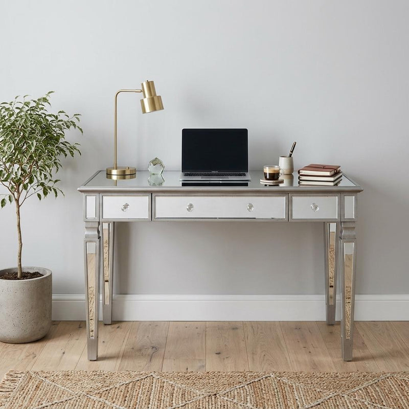 48" Silver Wood Mirrored With Three Drawers - Office
