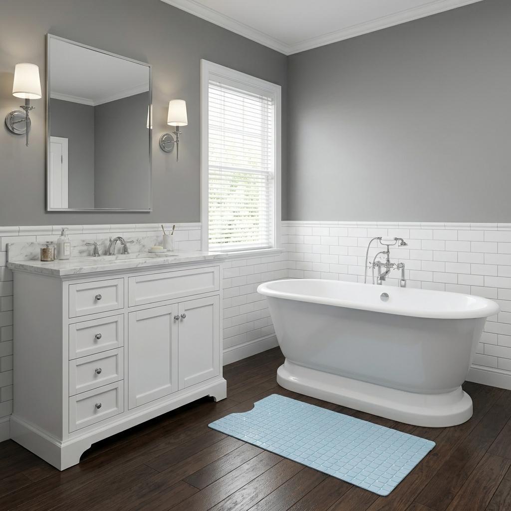 40" Light Blue Geometric Tiles Non Slip Bathtub Mat - Bed & Bath
