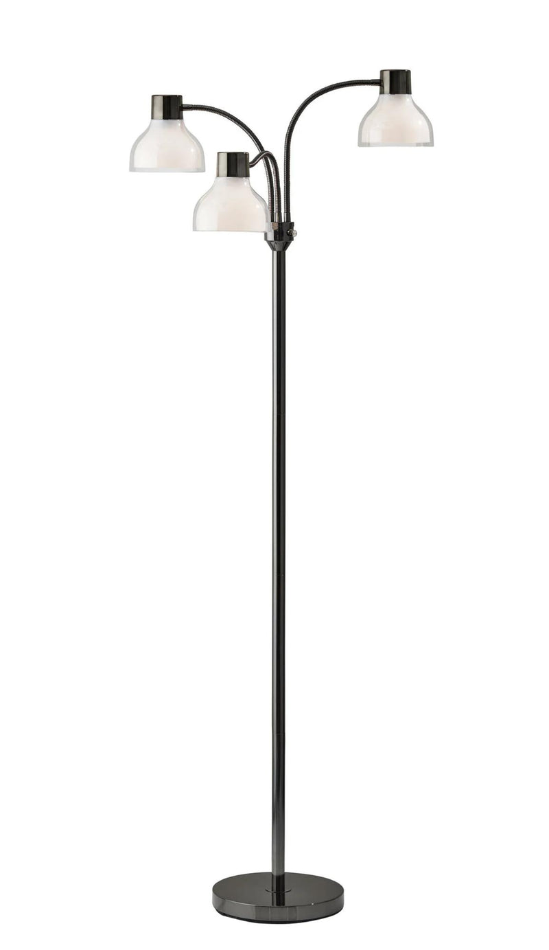 69" Black And White Metal Three Light Tree Floor Lamp With White Bowl Shade - Lighting