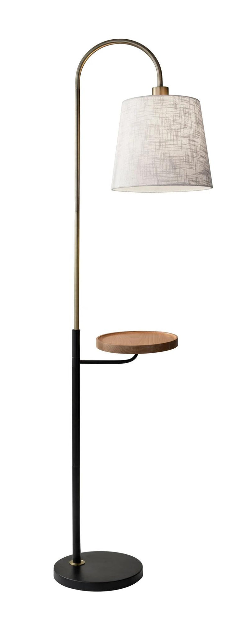 65" Black And Brass Tray Table USB Floor Lamp With Wood Shelf - Lighting