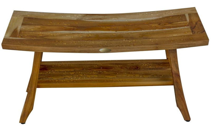 Compact Curvilinear Teak Shower Outdoor Bench With Shelf In Natural Finish - Bed & Bath