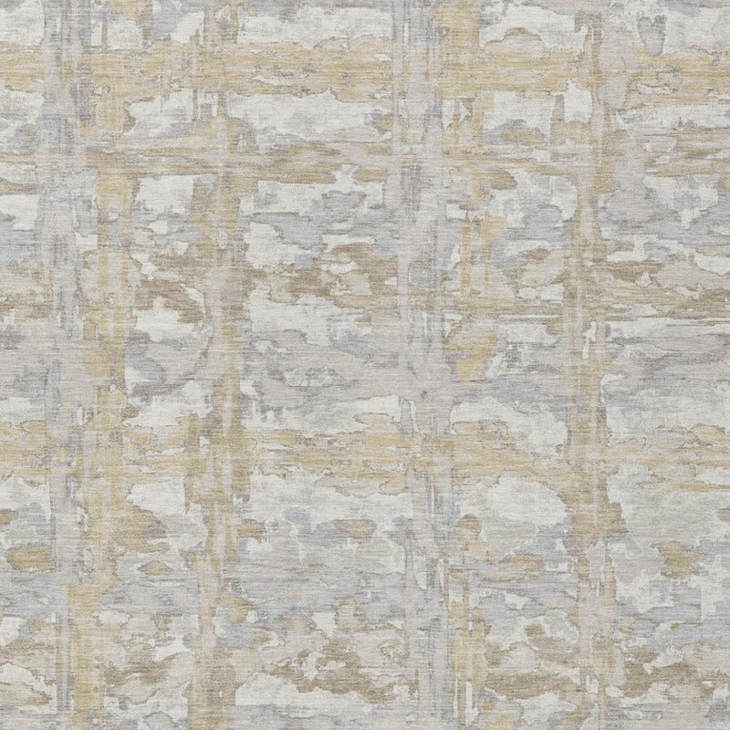 Ivory and silver abstract area rug with detailed distressed brushstrokes texture