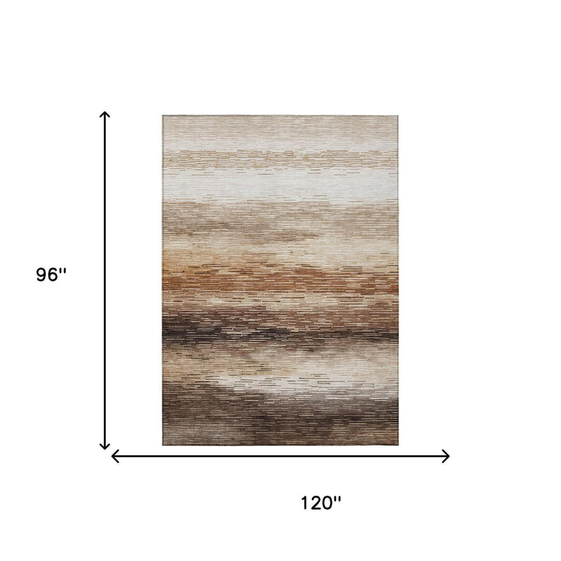 Rectangular brown and silver striped area rug, 120 in by 96 in size diagram