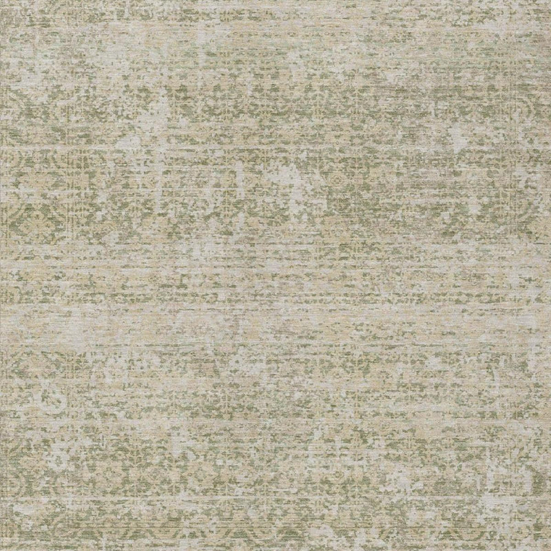 Sage green and cream abstract area rug with all-over distressed blocklike pattern