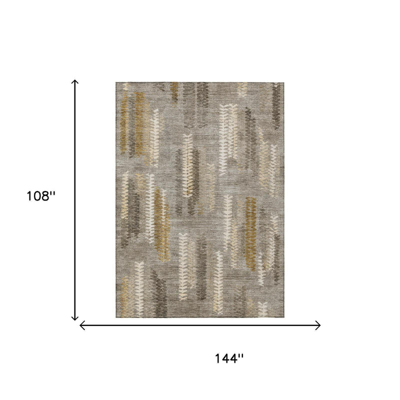 Abstract area rug, gray and pewter with geometric stripes in mustard and cream