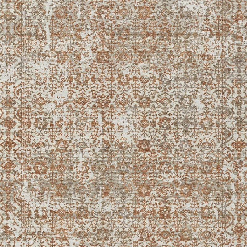 Close-up of cream and ivory abstract rug texture with warm brown ornamental pattern