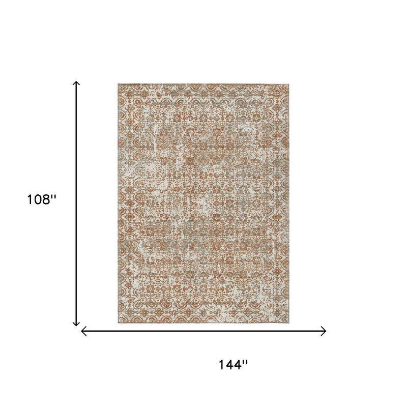 Abstract rug 108 x 144 in, cream/ivory with warm brown pattern