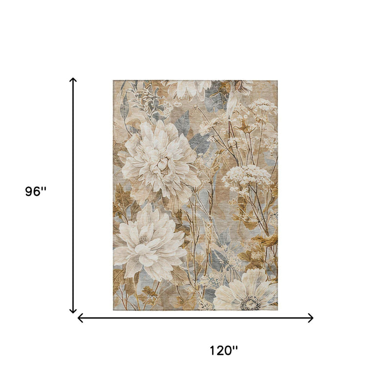 Floral area rug size diagram: 96 in tall by 120 in wide