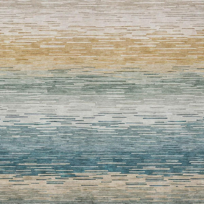 Surface close-up of teal, silver, and beige horizontal stripes with distressed texture