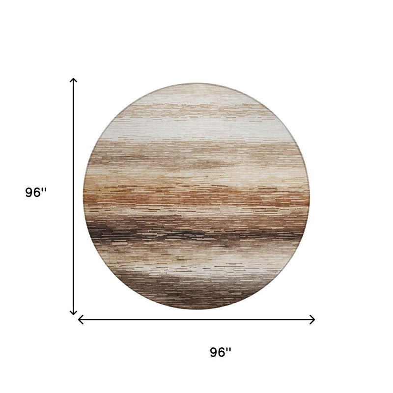 Round area rug size view: 96 in by 96 in; beige and brown stripe pattern