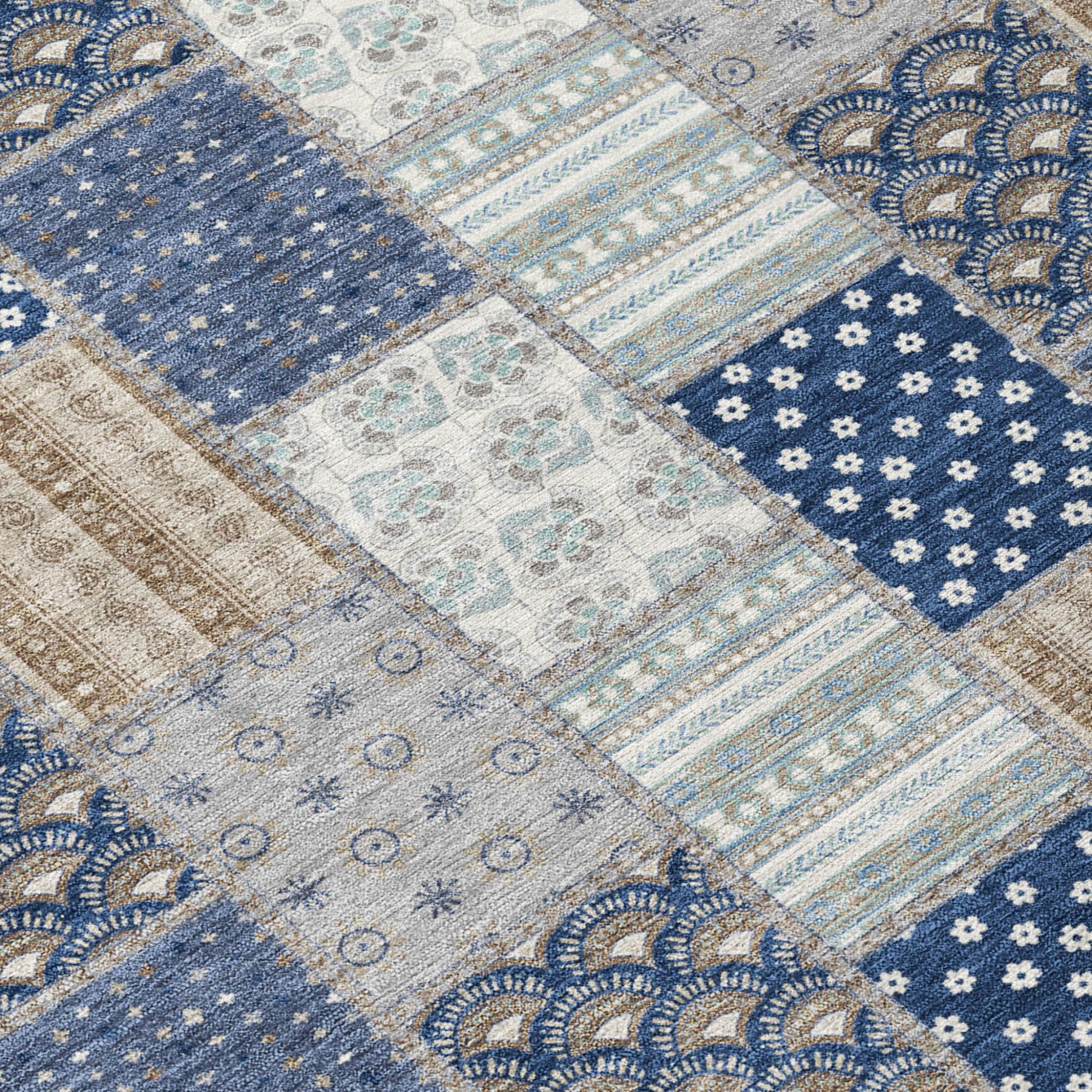 10' X 14' Navy Blue And Blue Patchwork Washable Indoor Outdoor Area Rug - Sports & Outdoor