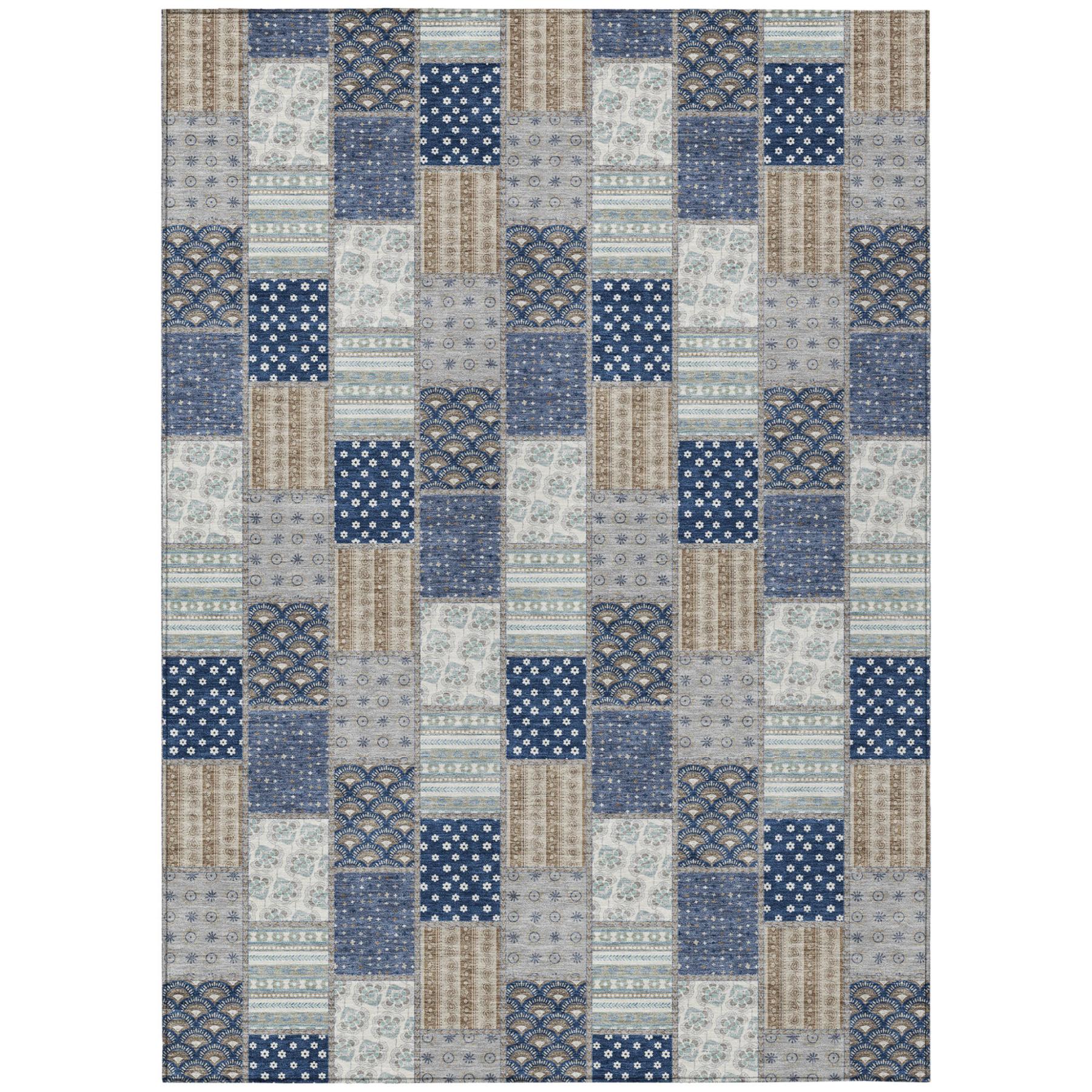 10' X 14' Navy Blue And Blue Patchwork Washable Indoor Outdoor Area Rug - Sports & Outdoor