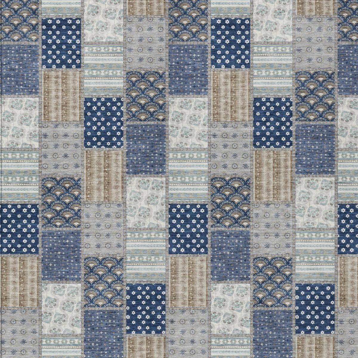 10' X 14' Navy Blue And Blue Patchwork Washable Indoor Outdoor Area Rug - Sports & Outdoor